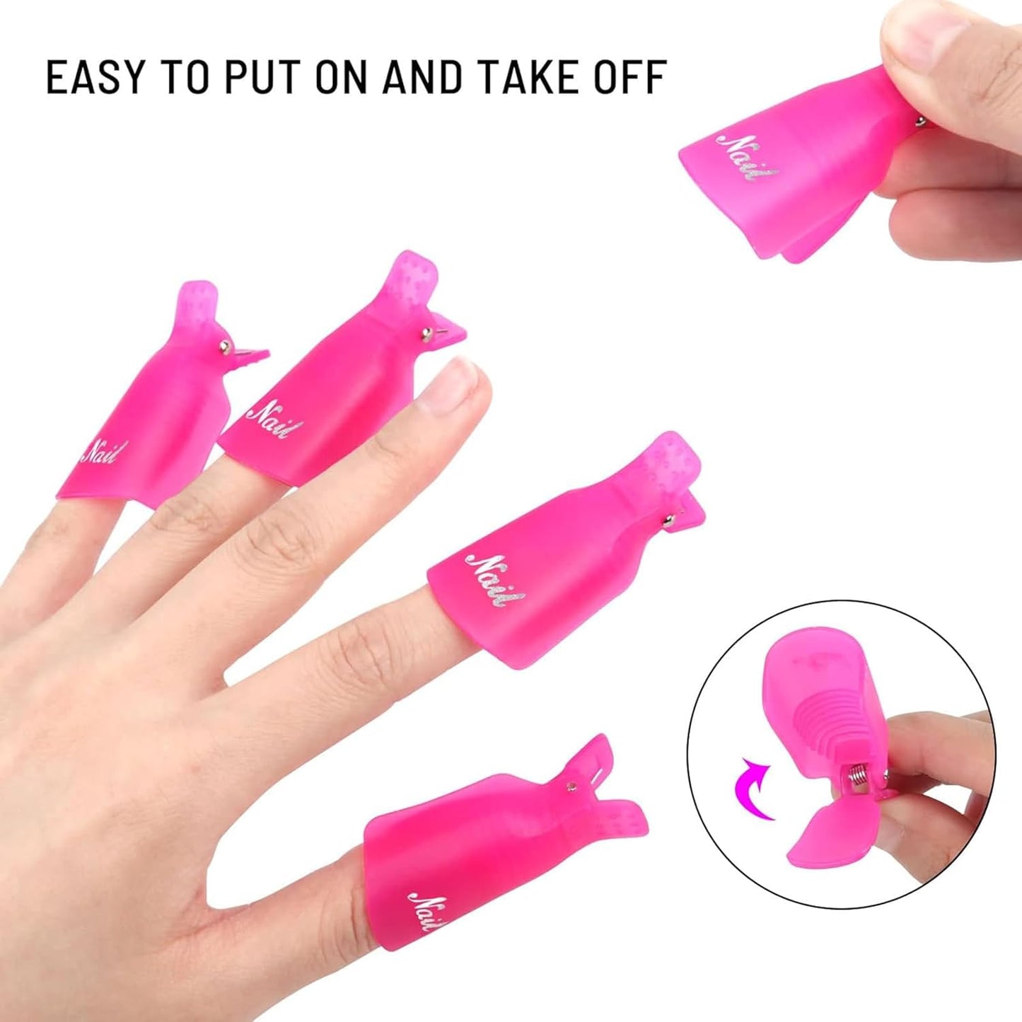 Ponjowl Gel Nail Polish Remover Kit with 10pcs White Nail Polish Remover Clips Cap, Acetone Nail Dispenser Bottle, Polish Cuticle Pusher, 400 PCS Cotton Pads, Handle Brushes, Nail File, Buffer Block.