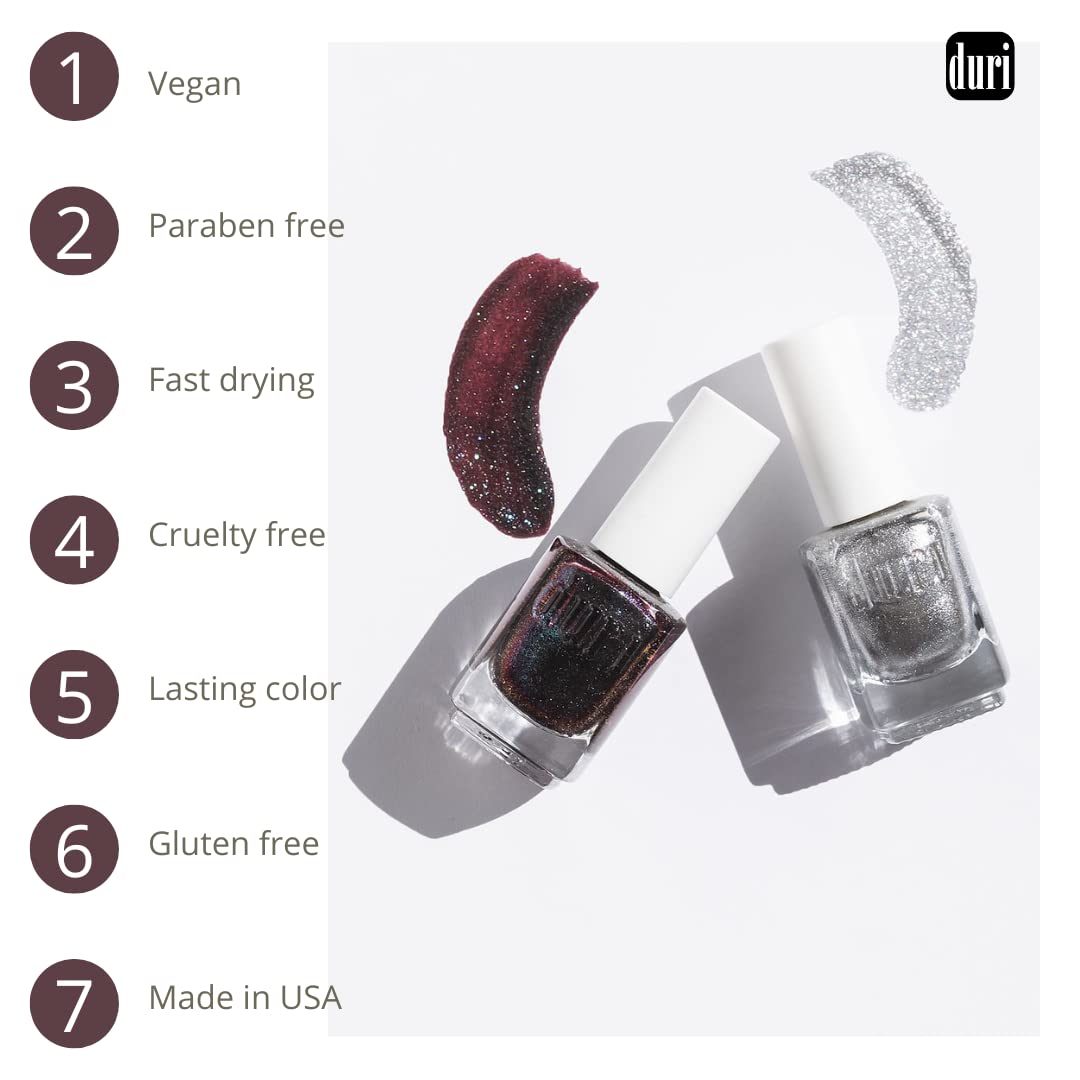 duri 536 Celebrity Scandal Nail Polish, Frosted Metallic Silver, Full Coverage, Fast Drying, Glossy, Lasting, 0.45 Fl Oz