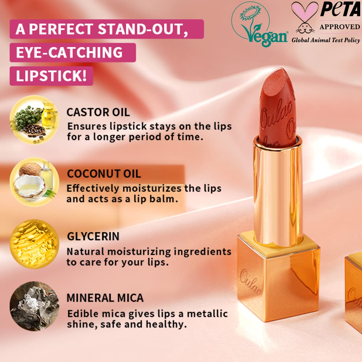 Oulac Metallic Green Lipstick for Women with Metallic 3D Shine, Lightweight Hydrating Formula, High-Impact Lip Color, Vegan Beauty, Full Coverage Lip Makeup, Turquoise (20)