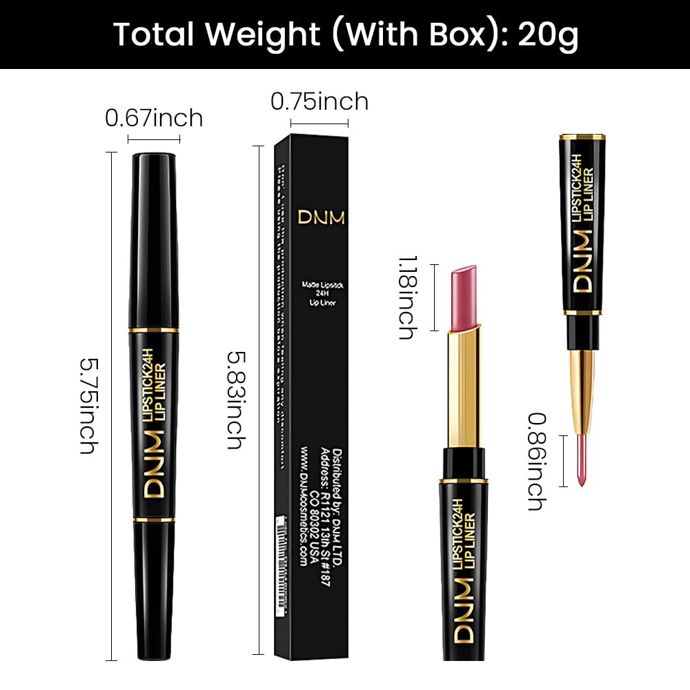 evpct 1Pcs Natural Pink Metallic Shine Shimmer Lip Liner and Lipstick Combo Set Kit for Women, Lightweight Hydrating Formula High Impact Full Coverage Lipstick and Lip Liner Makeup Gloss, 20#