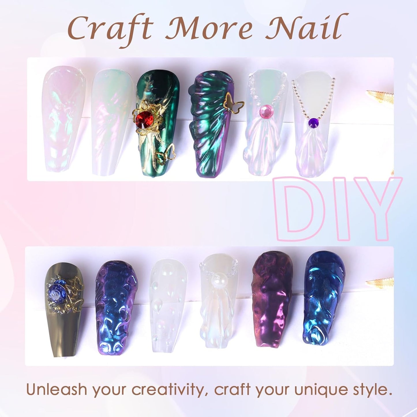 Laza Chameleon Pearl Chrome Nail Powder, Glazed Donut Metallic Mirror Effect Pigment, Iridescent Aurora Nail Glitter Holographic Fairy Dust Nail Art Supplies Nail Techs, Resin Craft – Mermaid Legend