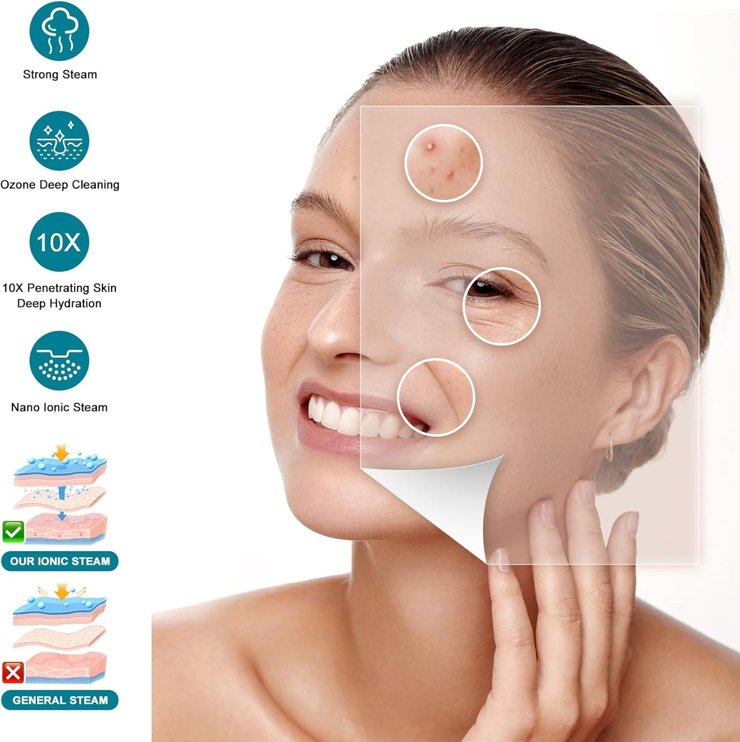 Facial Steamer, Nano Ionic Face Steamer for Facial Deep Cleaning Portable Ozone Steamer with Extendable 360° Rotating Arm, Humidifier for Home Salon Spa or Personal Care (Blue)