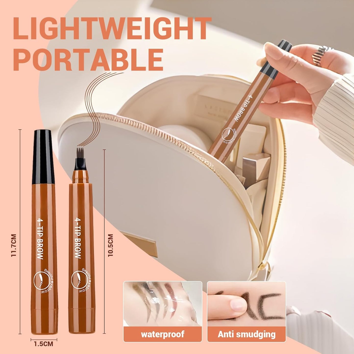2025 New Magic Eyebrow Pencil, 4 Tipped Precise Brow Pen 3D Waterproof Microblading Contouring Pen Fine Stroke Microblading Eyebrow Pencil Creates Natural (Black)