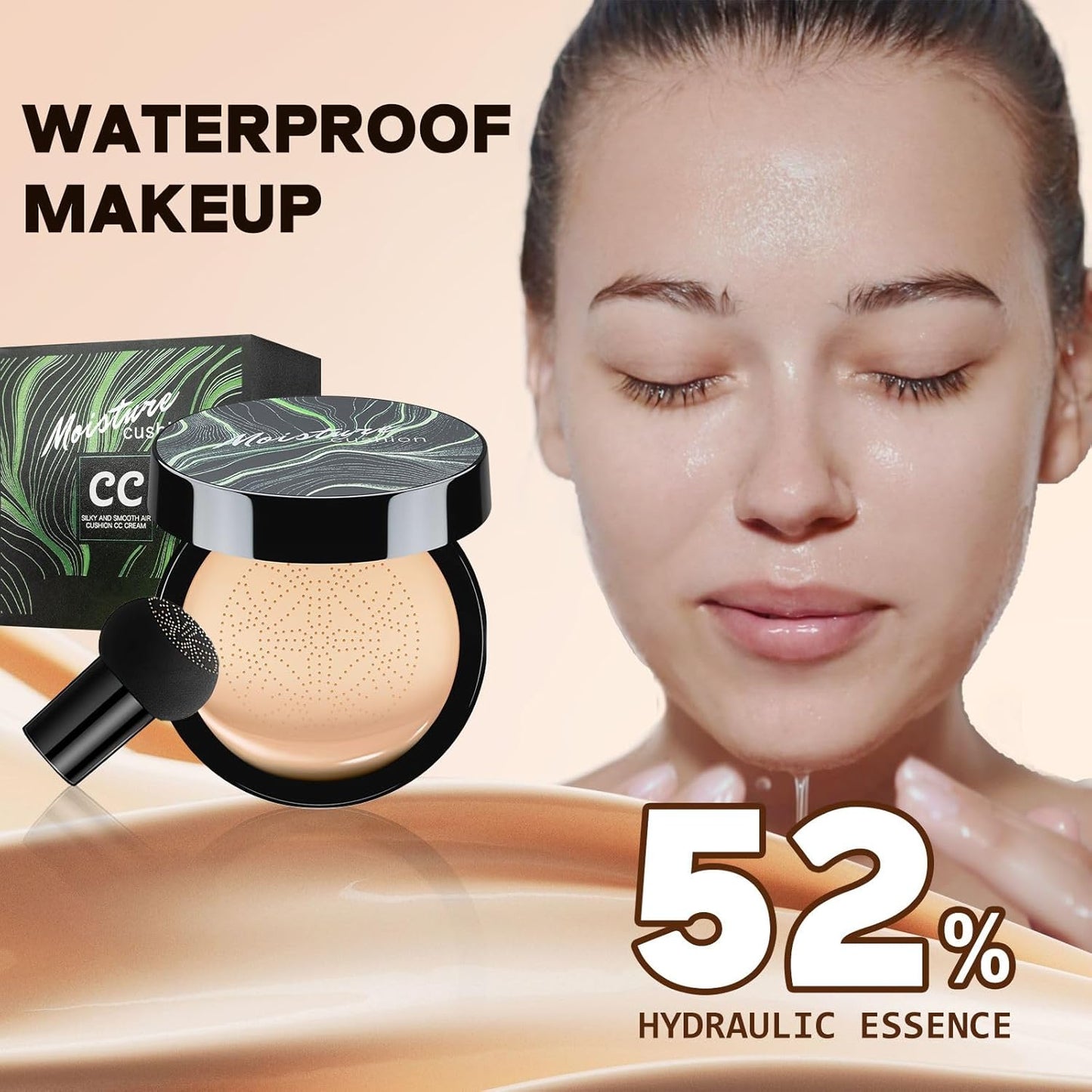 Mushroom Head Air Cushion CC Cream - BB Cream Foundation Makeup Concealer Moisturizing Oil Control, Long-Lasting & Waterproof, Easy Makeup Even Skin Tone (Buff Beige, 3.21 Ounce (Pack of 1))