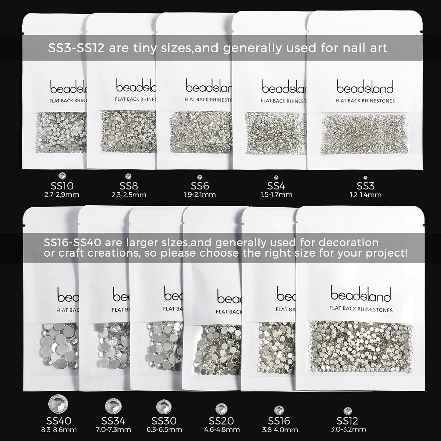 Beadsland 1440 Pieces Flat Back Crystal Rhinestones Round Gems,Hematite,SS20,4.6-4.8mm