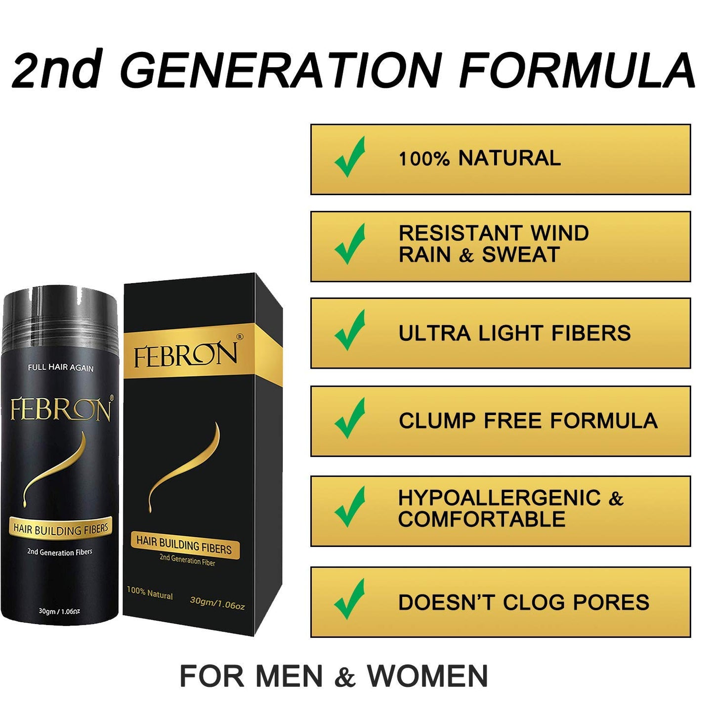 FEBRON Hair Fibers For Thinning Hair MEDIUM BROWN Giant 30G For Women & Men Hair Loss Concealer Hair Powder Volumizing Based 100% Undetectable & Natural - Bold Spots Filler