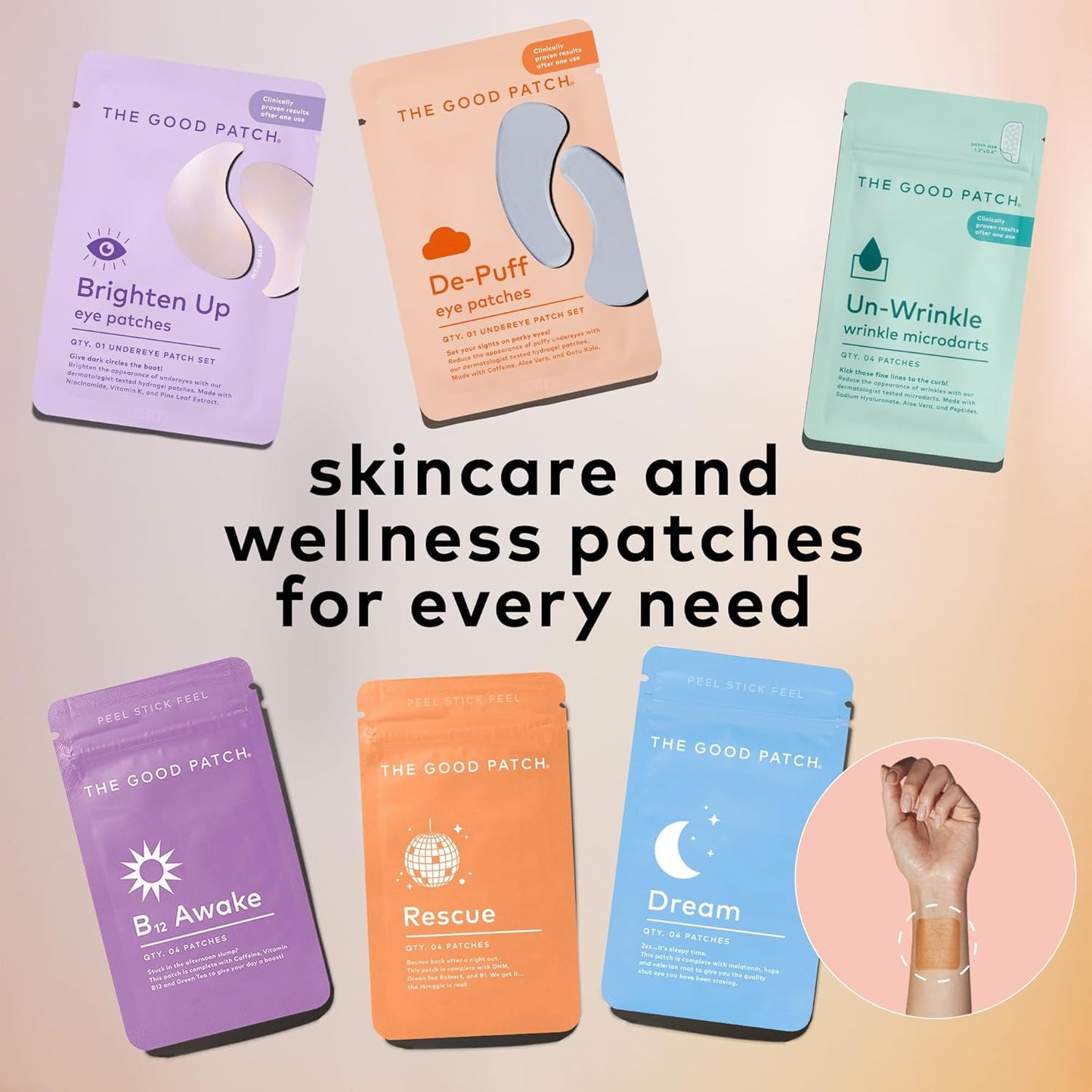 The Good Patch Brighten Up Hydrogel Under Eye Patches for Dark Circles and Puffy Eyes, Made with Niacinamide, Vitamin K, Pine Leaf Extract, Clinically Proven (12 Total Patch Sets)