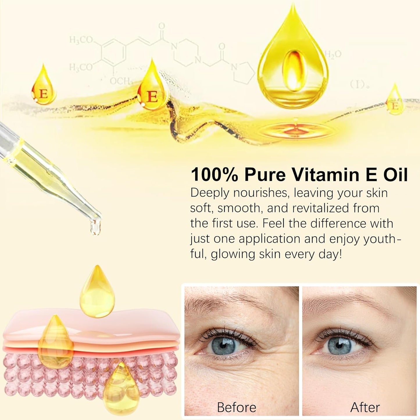Vitamin E Oil for Skin 75,000 IU, 2Fl Oz Pure Vitamin e Oil for Scars, Hair, Face and Scalp, Moisturizing Dry Skin, Reduces Winkles and Fine Lines, Perfect Bath and Body Oils