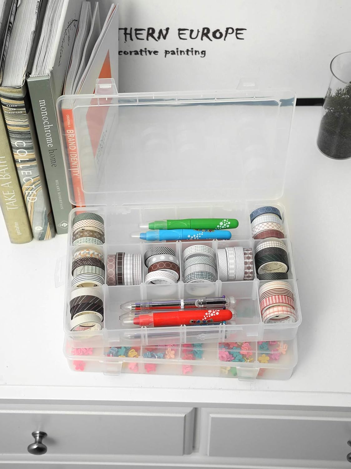 2pack 18 Grids Clear Plastic Organizer Box Storage Container with Adjustable Dividers (Clear x 2PC,18 Grids)