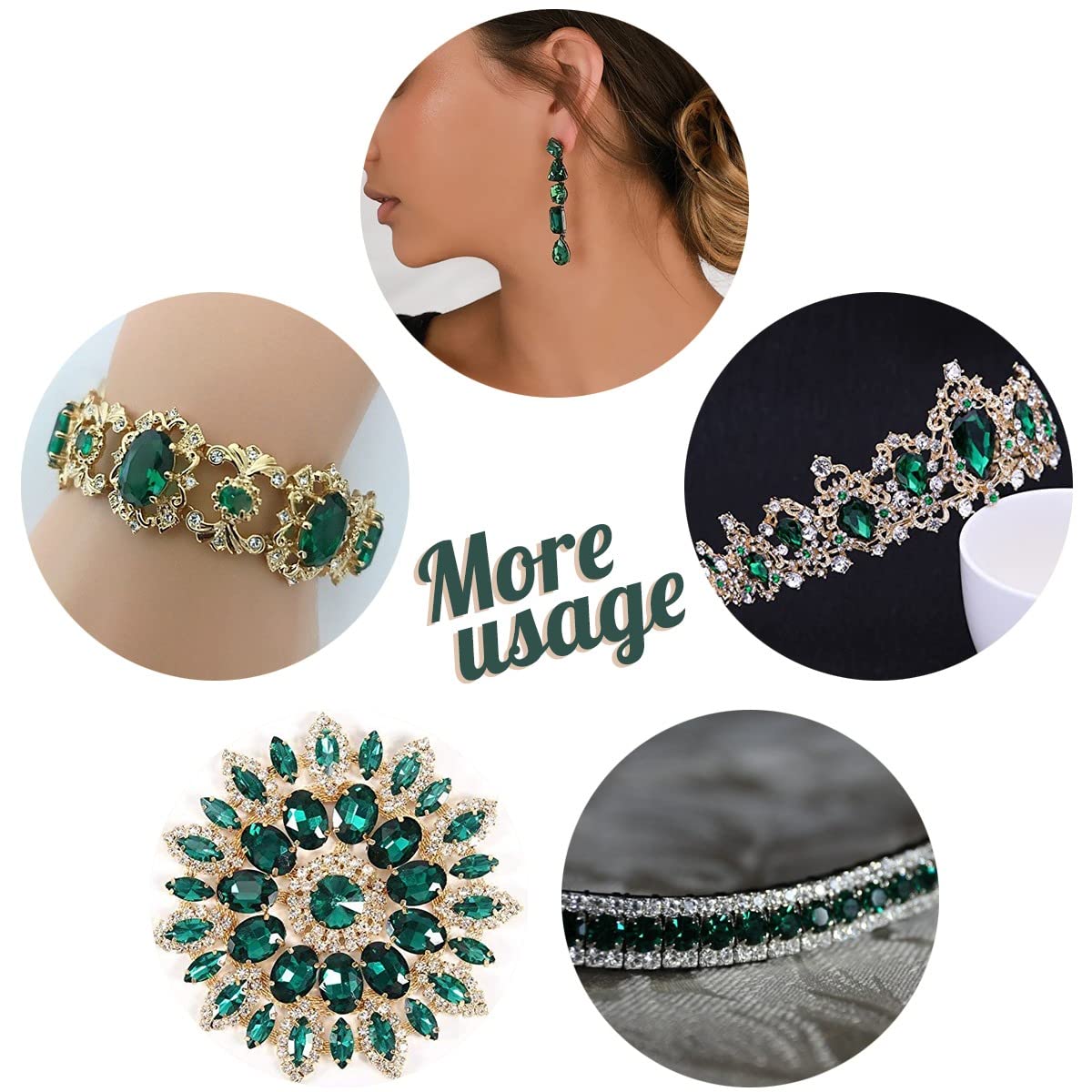4080Pcs Emerald Green Nail Rhinestones K9 Glass Crystal Flat Back Rhinestones Nail Charms Stones Multi Shapes Big Gems Round Beads Nail Art Diamonds jewels for Nails Face Eyes Makeup Crafts DIY