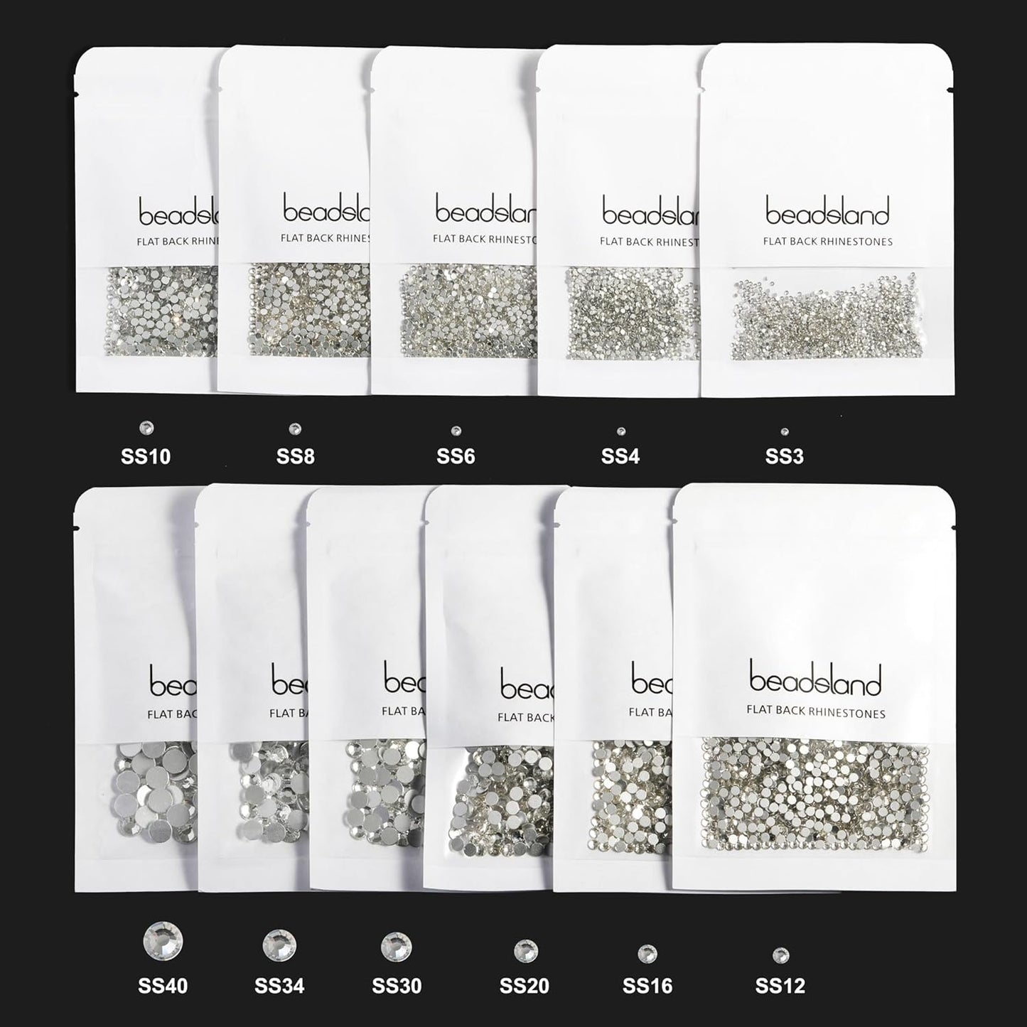 Beadsland 1440pcs Flat Back Crystal Rhinestones Round Gems for Nail Art and Craft Glue Fix, Crystal (SS10(2.7-2.8mm))