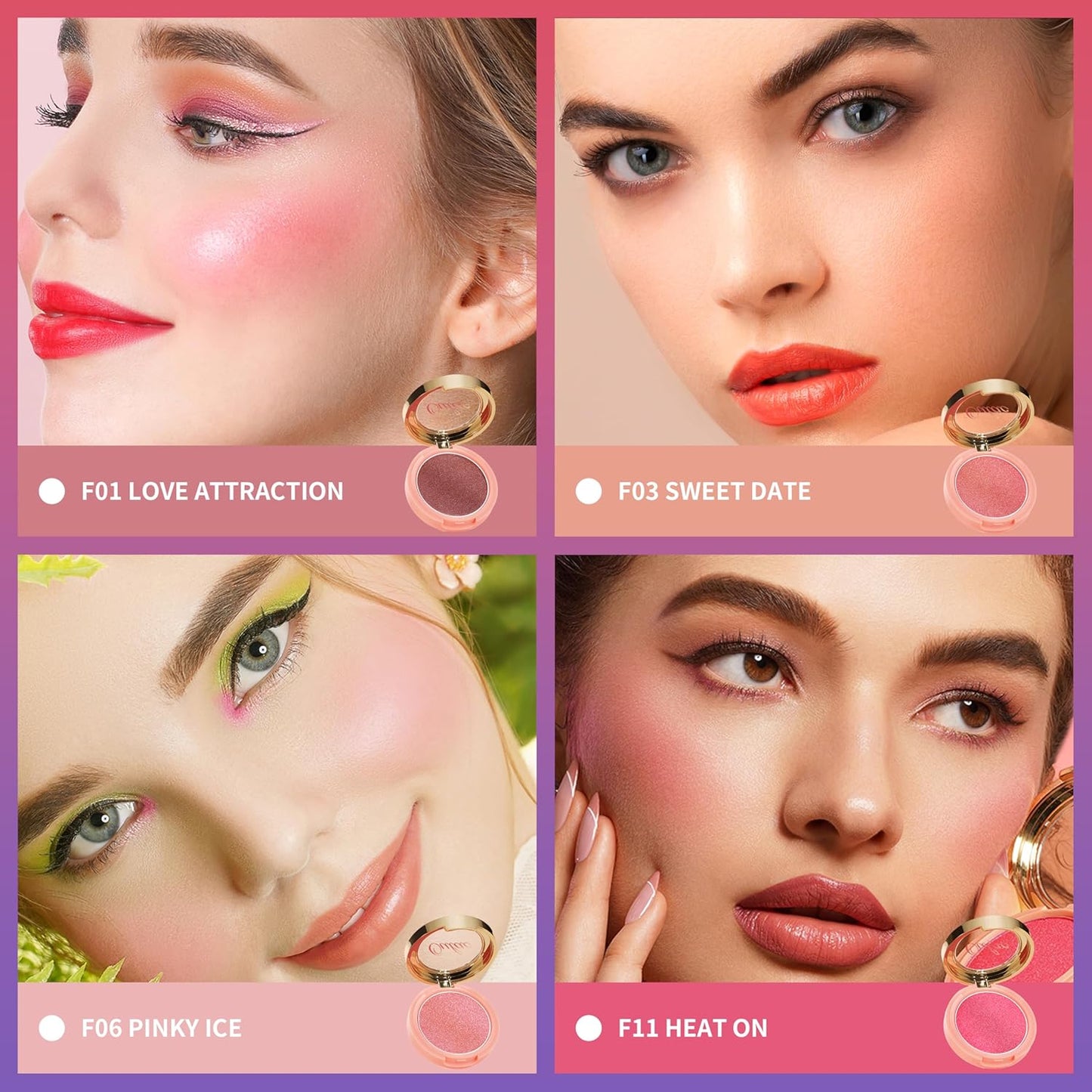 Oulac Highlighter Makeup Blush| 2 in 1 Powdery Cream Texture Blush & Highlighter| Golden Hour Makeup Bronzer Illuminating | Rich Colors &Blendable | Vegan & Cruelty-Free| F08 Glow Gold 4.8g