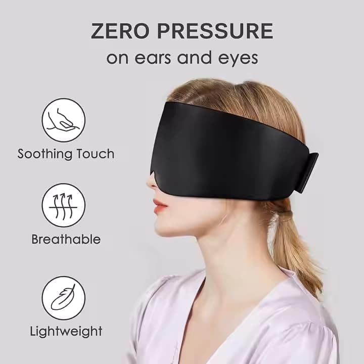 100% Mulberry Silk Sleep Mask, Large Adjustable Eye Cover for Sleeping, Comfortable, Pressure-Free and Breathable Sleeping Masks for Women Men - Black