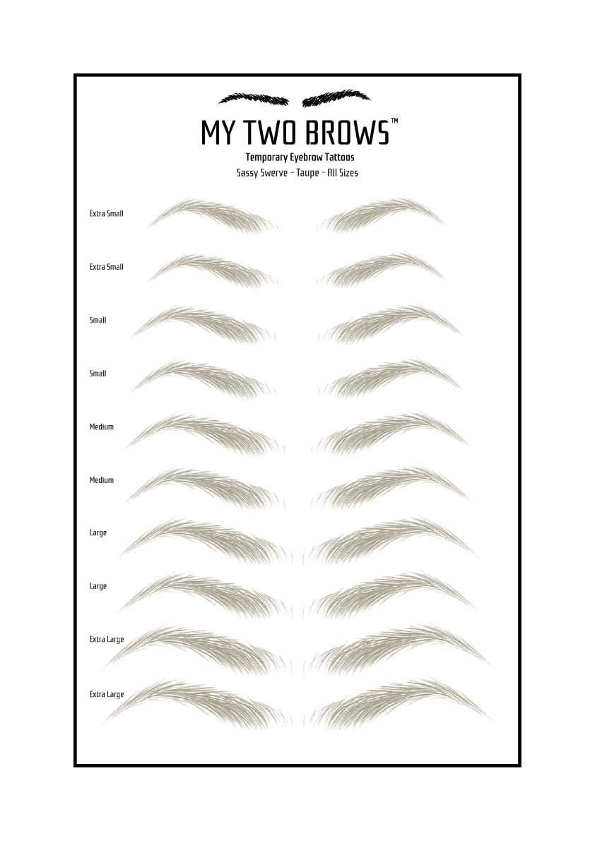 (10 pairs) Taupe Temporary Eyebrow Tattoo - Extra Small Size - Waterproof & Smudgeproof - Sassy Swerve Style Eyebrow Stickers - Sheet Lasts up to 30 Days - Won't Work on Existing Brows