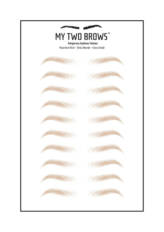 (10 pairs) Dirty Blonde Temporary Eyebrow Tattoo - Extra Small Size - Waterproof & Smudgeproof - Assertive Arch Style Eyebrow Stickers - Sheet Lasts up to 30 Days - Won't Work on Existing Brows