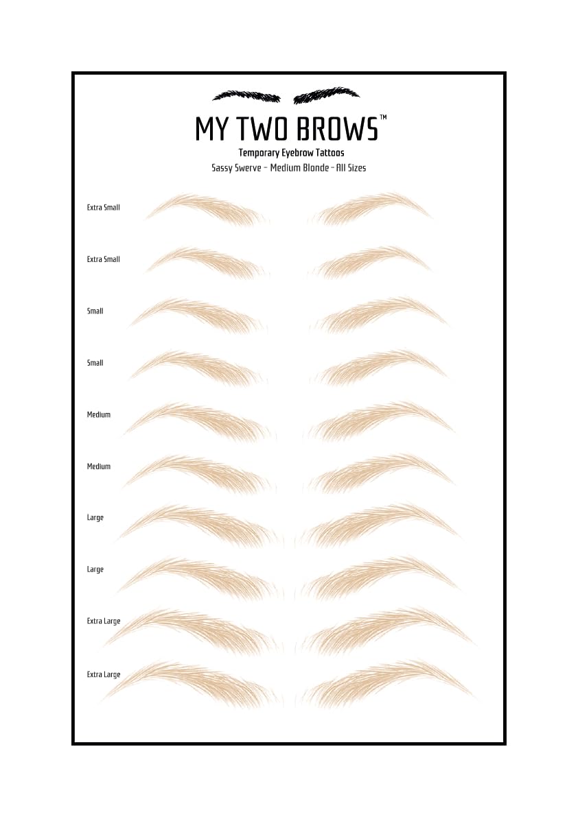 (10 pairs) Medium Blonde Temporary Eyebrow Tattoo - Extra Large Size - Waterproof & Smudgeproof - Sassy Swerve Style Eyebrow Stickers - Sheet Lasts up to 30 Days - Won't Work on Existing Brows