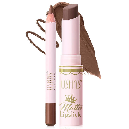 USHAS Lipstick and Lip Liner Combo Set 2 in 1 Waterproof Matte Lipstick pen for Women Lip liner Set Long Lasting with Makeup Set (Y18, Pack of 1)