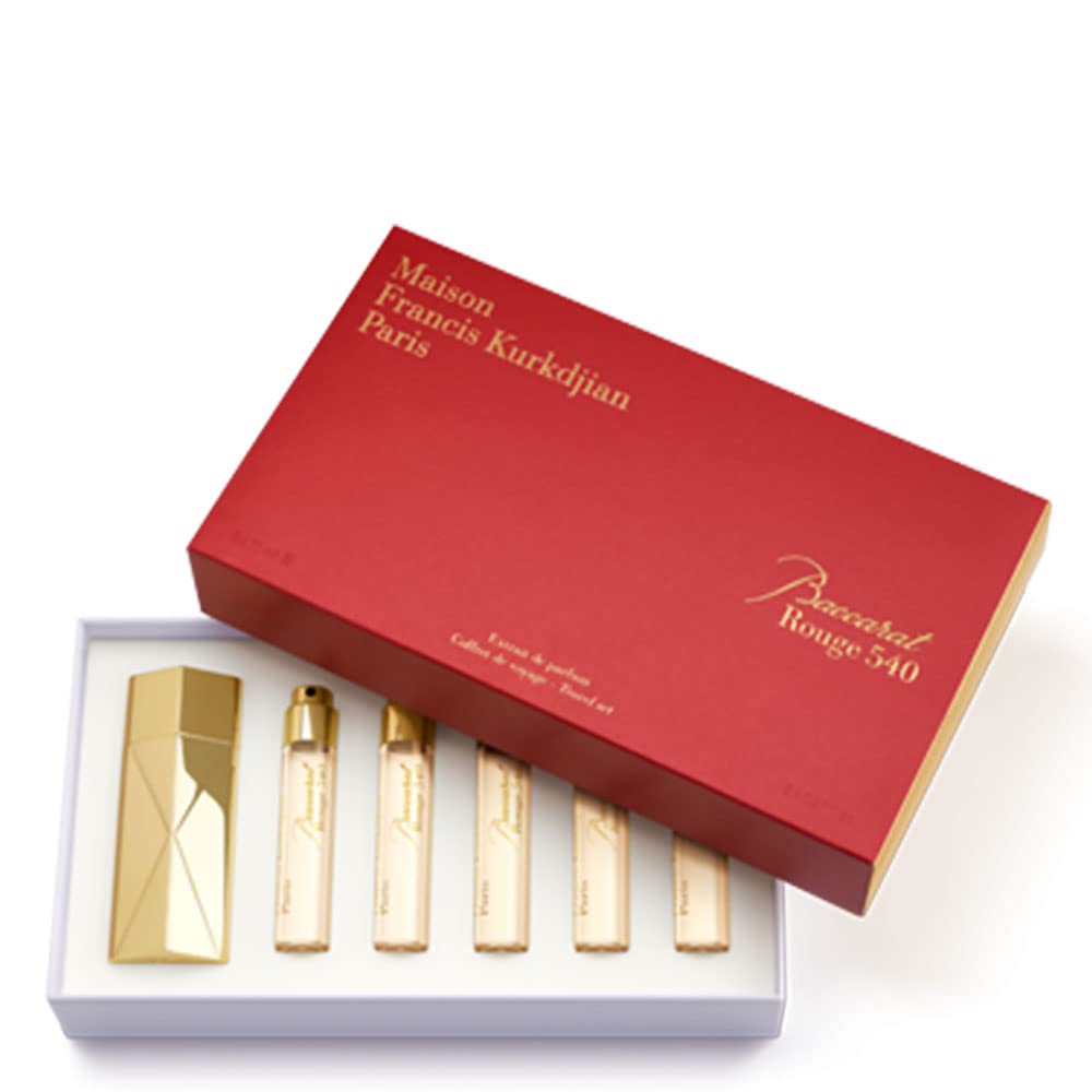 Maison Francis Kurkdjian Baccarat Rouge 540 Travel Set for Unisex - 6 Pc Gift Set 5 x 0.37 Extrait De Parfum Spray (Refill), Case Gold