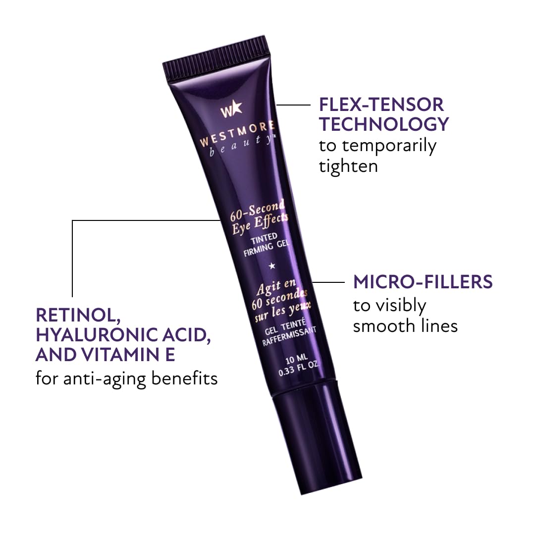 Westmore Beauty 60 Second Effects Tinted Firming Gel - Under Eye Cream For Puffiness And Bags Under Eyes - 10 mL Light to Medium - 0.33 Fl Oz