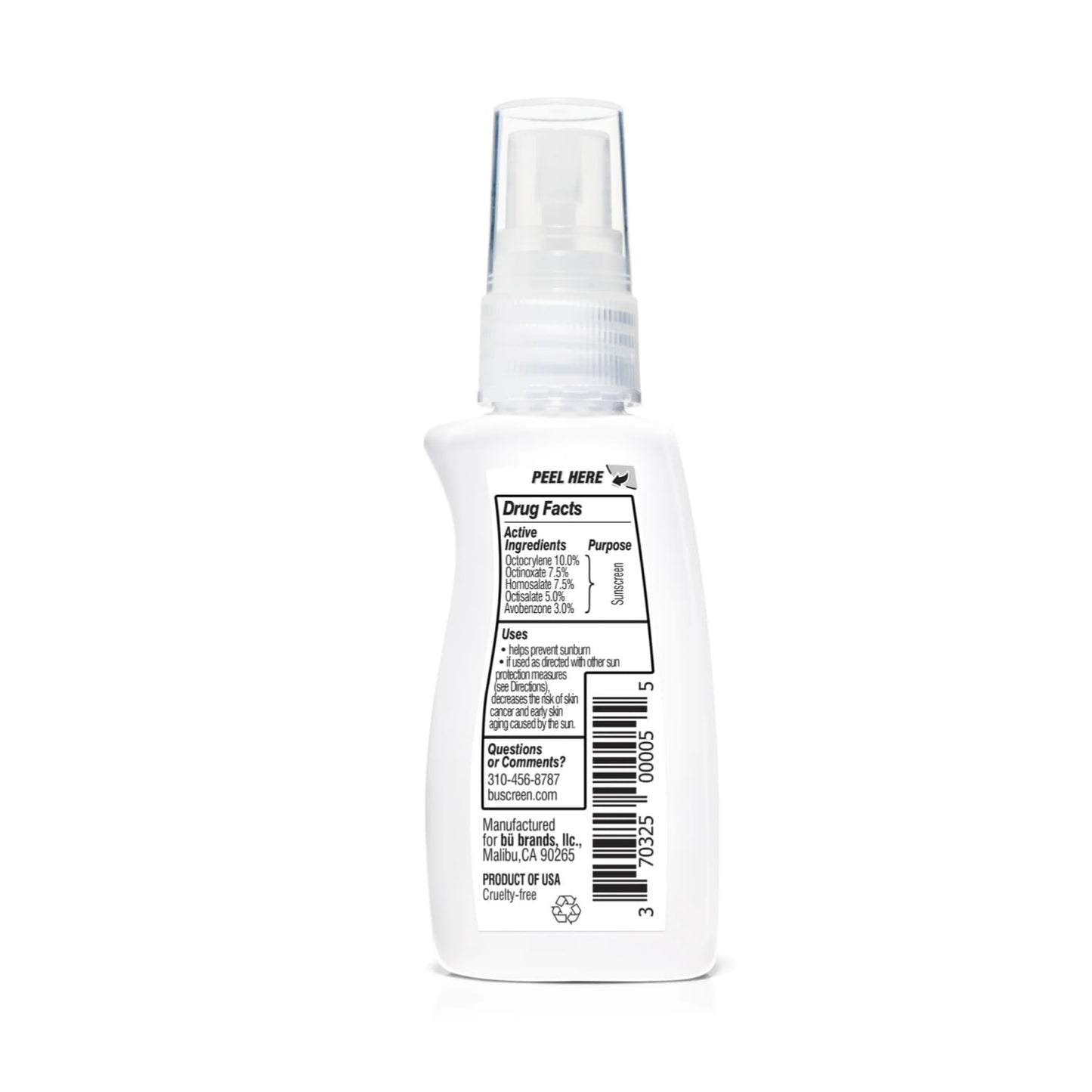 BU SPF 50 Sunscreen Spray for Face and Body, TSA Travel Size Sunscreen, Clear, Non Greasy, Water Resistant, for Sensitive Skin, White Sage 1 oz