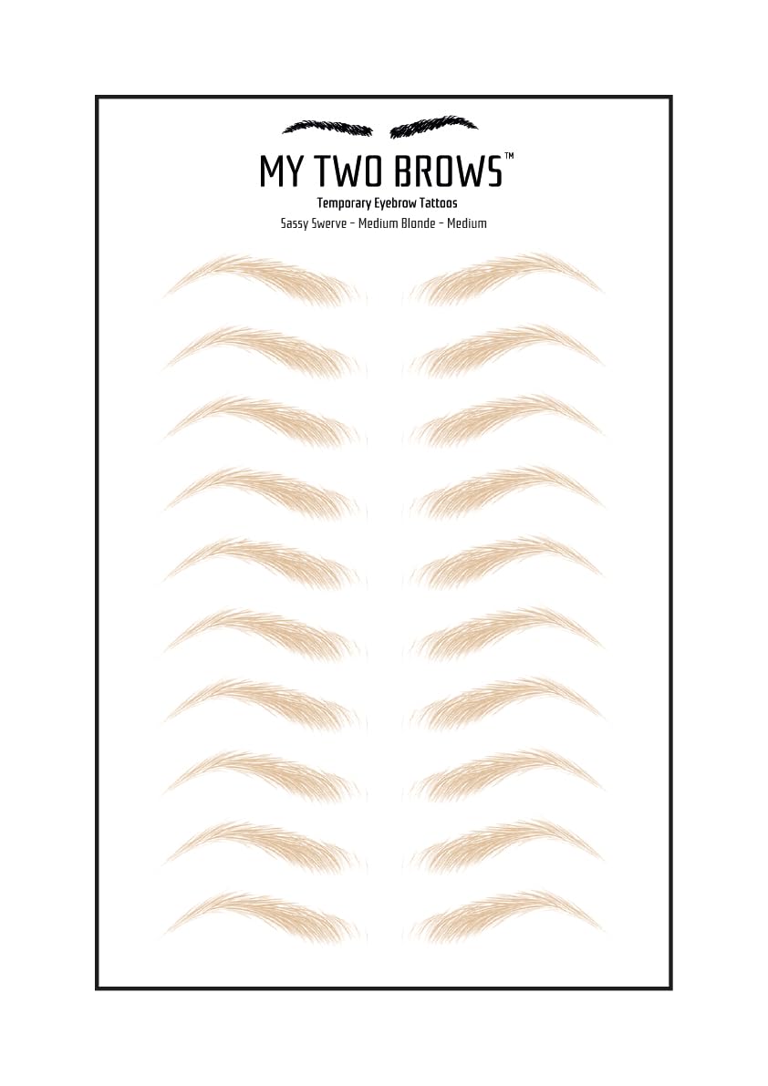 (10 pairs) Medium Blonde Temporary Eyebrow Tattoo - Medium Size - Waterproof & Smudgeproof - Sassy Swerve Style Eyebrow Stickers - Sheet Lasts up to 30 Days - Won't Work on Existing Brows
