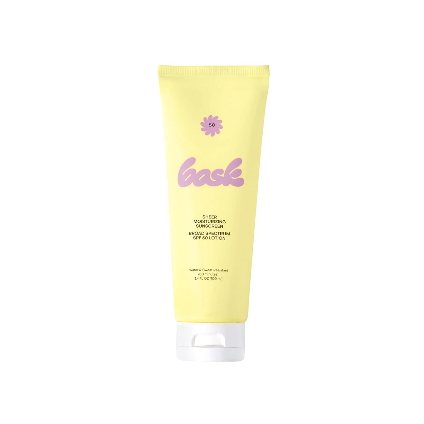 Bask Suncare SPF 50 Sheer Moisturizing Sunscreen Lotion - Broad Spectrum UVA/UVB Protection, Dermatologist Recommended, Hydrating, Lightweight & Fast Absorbing, No White Cast, Travel Size, 3.4 fl oz
