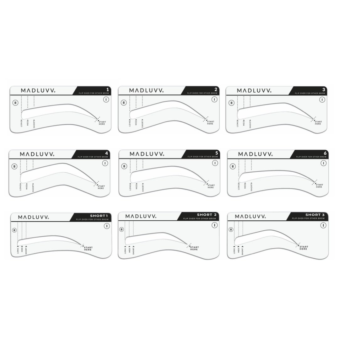 MADLUVV Brow Stamp Kit with Brow Stencils – Easy Eyebrow Shaper for Natural-Looking Brows – Popular Eyebrow Stencil Kit Used by Professionals – 9 Shapes, Spoolie, Travel Bag & Stamp (True Red)