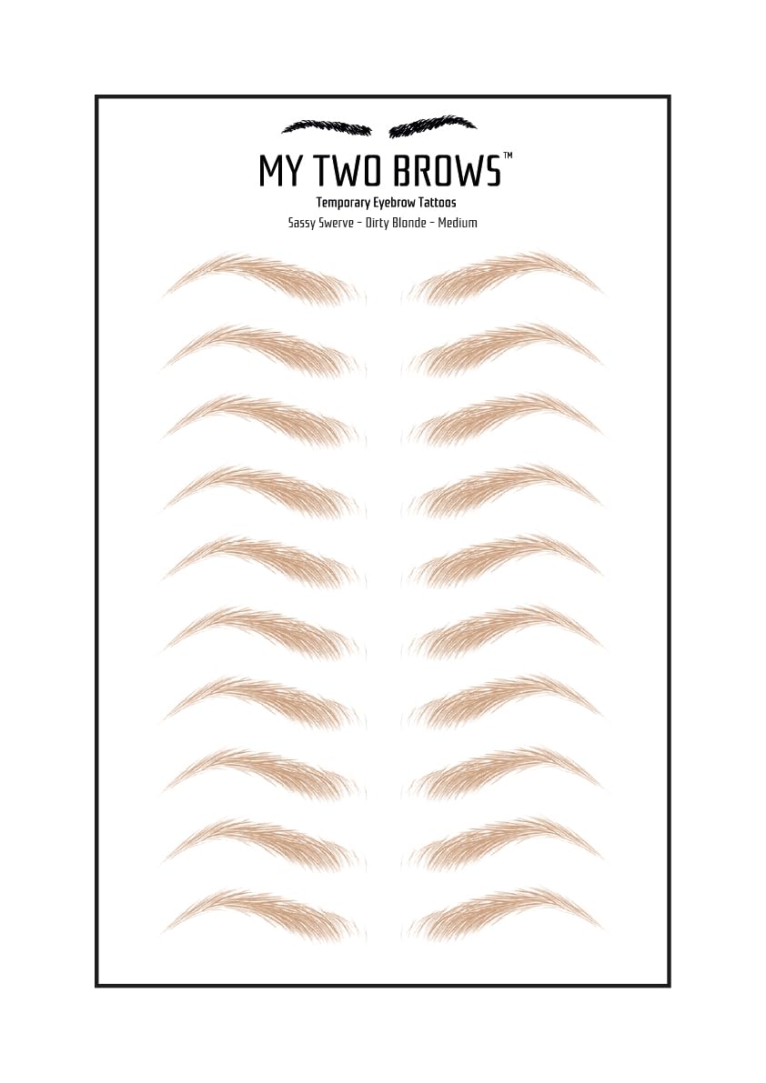 (10 pairs) Dirty Blonde Temporary Eyebrow Tattoo - Medium Size - Waterproof & Smudgeproof - Sassy Swerve Style Eyebrow Stickers - Sheet Lasts up to 30 Days - Won't Work on Existing Brows