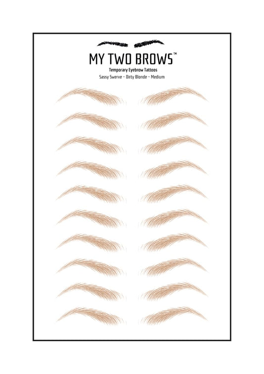 (10 pairs) Dirty Blonde Temporary Eyebrow Tattoo - Medium Size - Waterproof & Smudgeproof - Sassy Swerve Style Eyebrow Stickers - Sheet Lasts up to 30 Days - Won't Work on Existing Brows