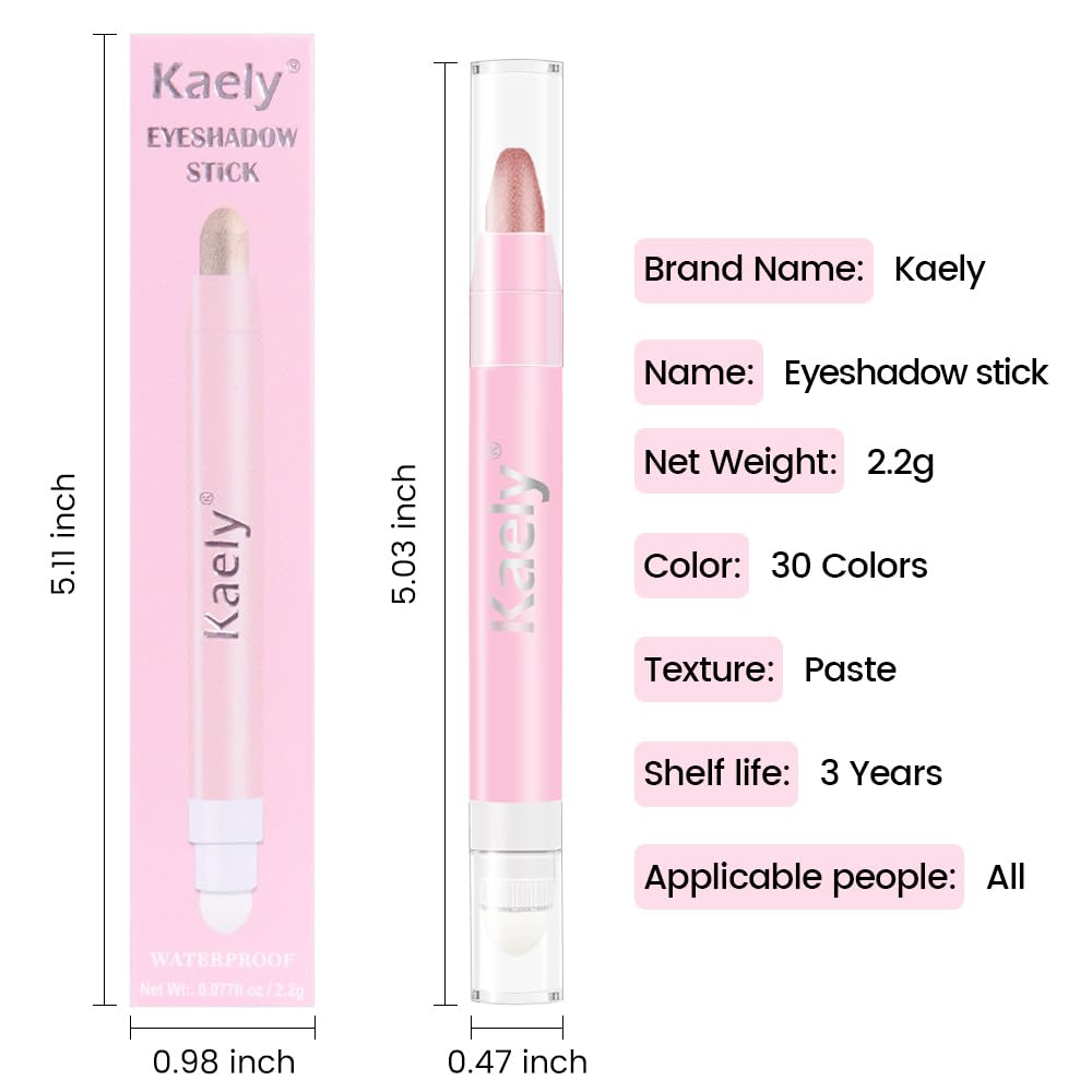 evpct 1Pcs Rose Shimmer Cream Eye Shadow Brightener Sticks for Eyes Waterproof Pigmented, Double Ended Cream Eyeshadow Stick Pencil Pen with Applicator, Eye Shadow Palette Highlighter Makeup 27