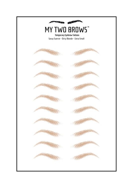 (10 pairs) Dirty Blonde Temporary Eyebrow Tattoo - Extra Small Size - Waterproof & Smudgeproof - Sassy Swerve Style Eyebrow Stickers - Sheet Lasts up to 30 Days - Won't Work on Existing Brows