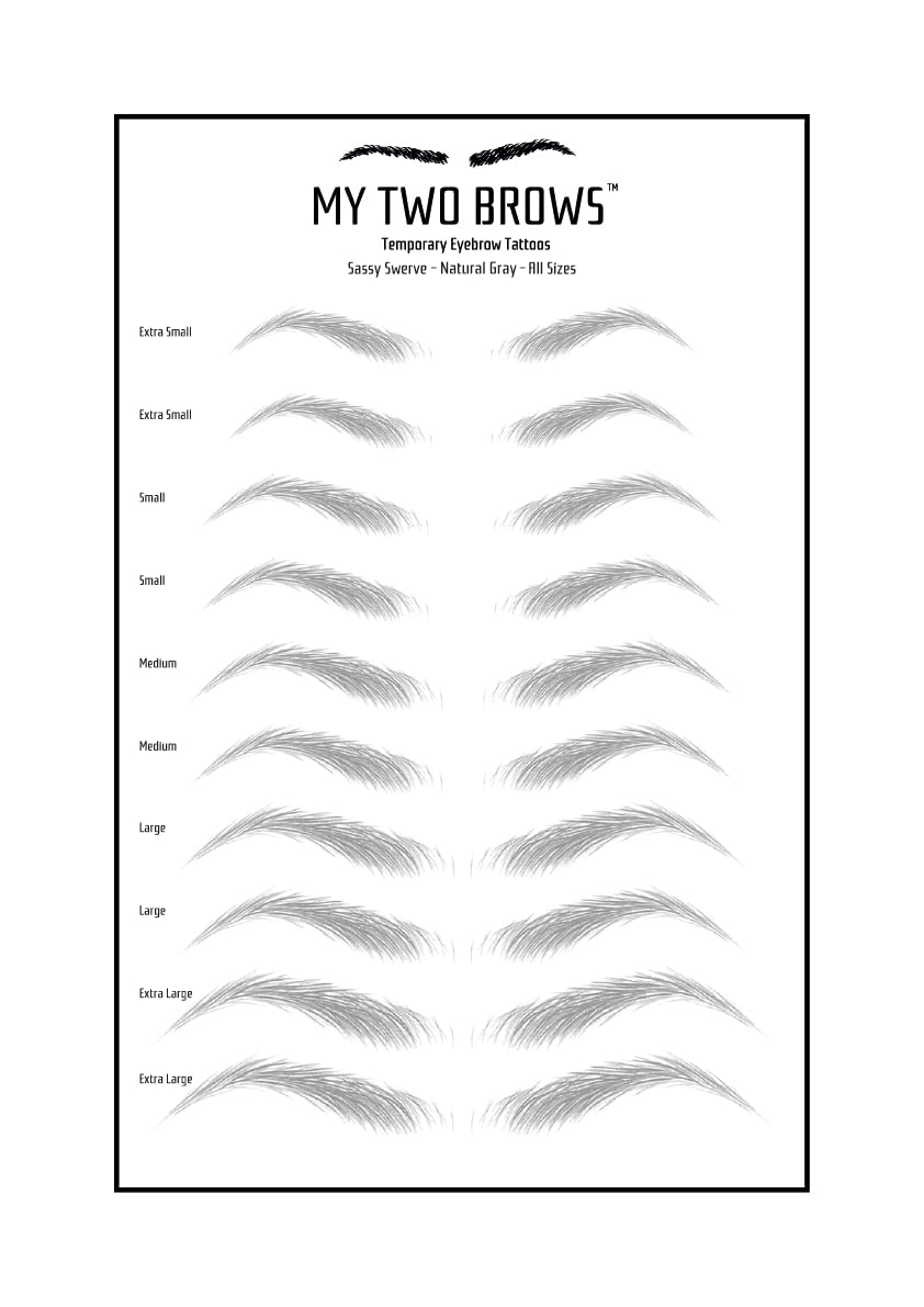 (10 pairs) Natural Gray Temporary Eyebrow Tattoo - Small Size - Waterproof & Smudgeproof - Sassy Swerve Style Eyebrow Stickers - Sheet Lasts up to 30 Days - Won't Work on Existing Brows