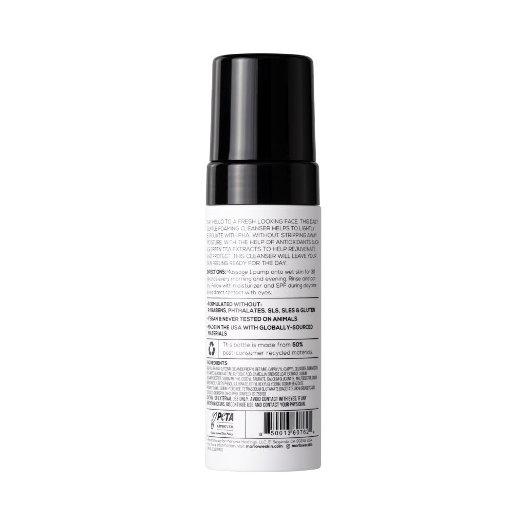MARLOWE. No. 129 Gentle Foaming Facial Cleanser 4.5 Oz, Exfoliating, Brightening & Protective Daily Mens Face Wash with PHA, Natural Green Tea Extracts & Antioxidants, Unscented & Vegan