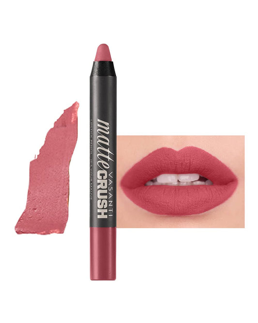 VASANTI Matte Crush Lipstick Pencil – Blushing Natural Pink – Soft, Velvety Matte Finish, Waterproof, Smooth Application – Natural, Vegan, Paraben-Free Lip Color