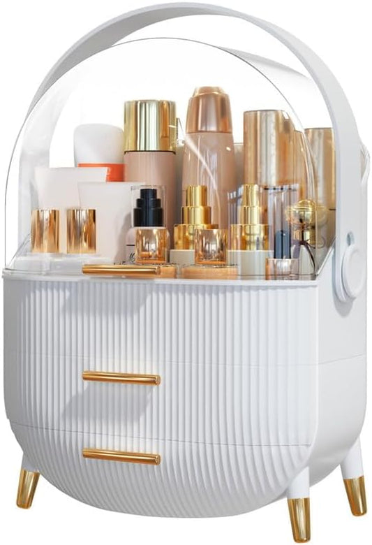 Makeup Organizer Skincare Organizers - Cosmetic Display Cases with Transparent Cover, SkinCare Organizers for Bathroom Countertop, Bedroom Vanity Desk, Lipstick Organizer, White