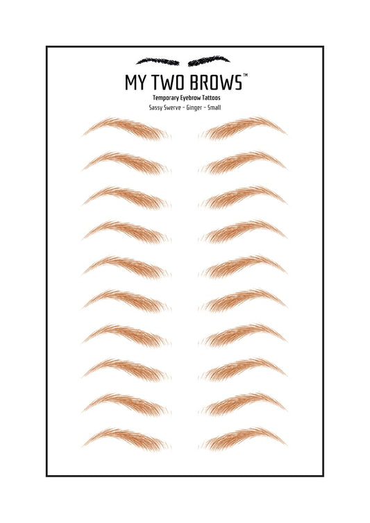 (10 pairs) Ginger Temporary Eyebrow Tattoo - Small Size - Waterproof & Smudgeproof - Sassy Swerve Style Eyebrow Stickers - Sheet Lasts up to 30 Days - Won't Work on Existing Brows