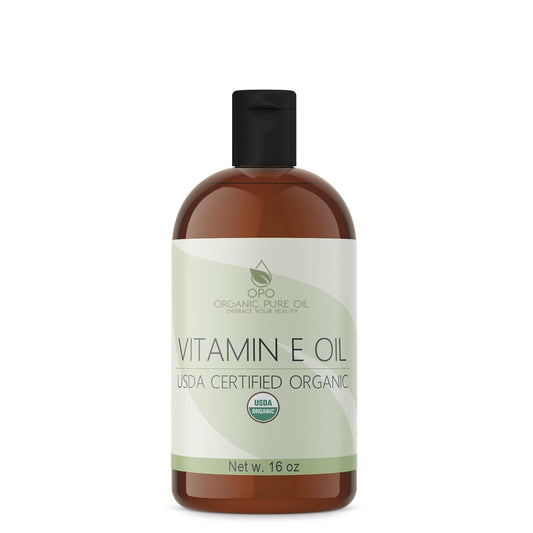 Vitamin E Oil - Organic, USDA Certified Organic, 43,000 IU, Natural Vegan Cruelty-Free Bulk Extra Strength for Face Skin Hair Body Eyelashes Locs Nails - Moisturizer DIY Cream Lotion (16 oz.)