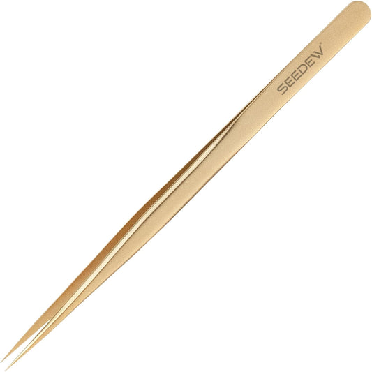 Tweezer Eyelash Extensions 1 PCS Stainless Steel Straight Pointy Tweezer Isolation Professional Precision Supplies False Lash Application Tools for Lash Tech, Lash Artist Beginner(Golden)