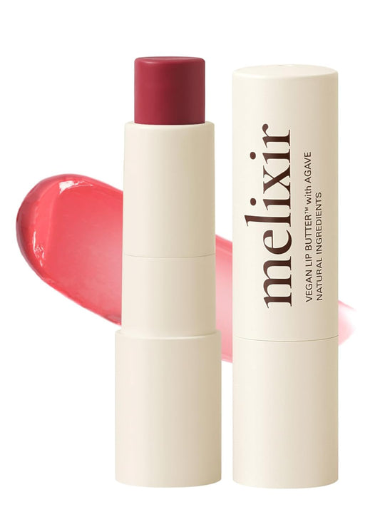 Melixir Vegan Lip Butter (12 Colors), Hydrating Tinted Lip Balm Stick, Bee-Free, Petrolatum-Free, Plant-Based, Moisturizes Dry & Chapped Lips With Shea Butter, Sheer, Natural Finish - #05 Dewy Rose