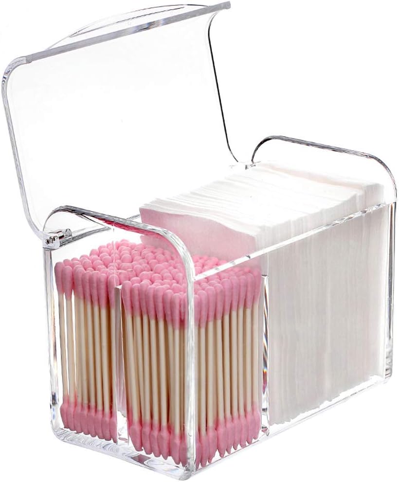 Sooyee Qtip Holder Dispenser for Cotton Ball, Swab, Round Pads, Floss,3 Compartment Plastic Apothecary Jars,Bathroom Organization ,Vanity Organizers and Storage,Clear