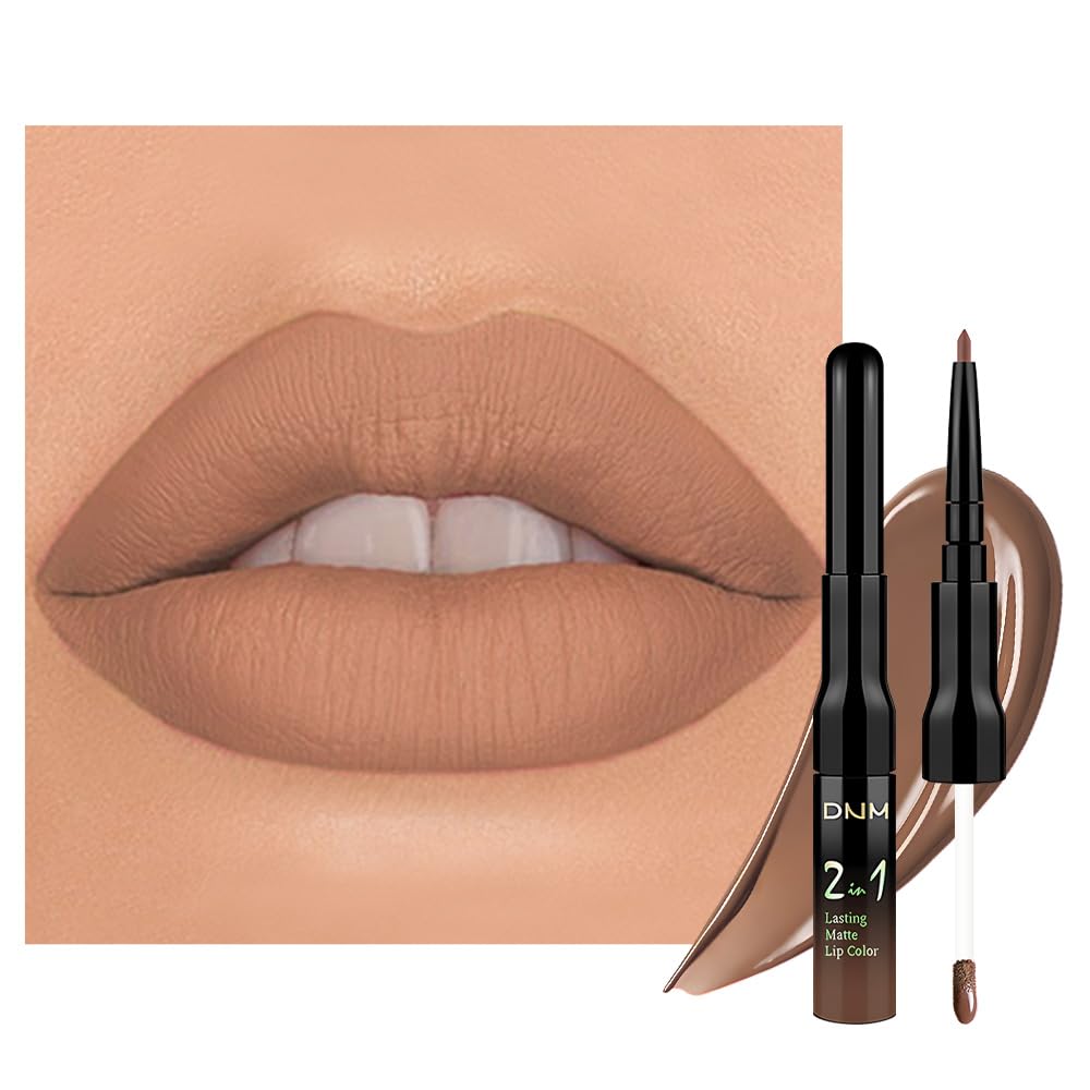 evpct 1Pcs True Nude Matte Lip Liner & Liquid Lipstick Stain Makeup Set for Women, Nude Lip Liner Stain Long Lasting Waterproof Smudge Proof, Cruelty Free Liquid Lip Stick Makeup 24 hours originales