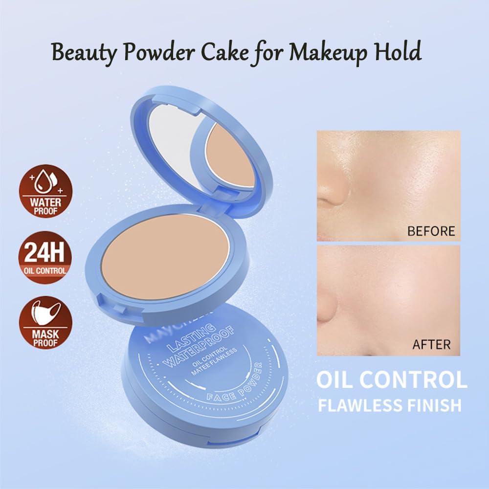 Beauty Powder Cake For Makeup Hold, Face Powder Waterproof Sets Makeup, Matte Perfection Pressed Powder, Long Wearing, Oil & Shine Control for All Skin Tones (#2, 1)
