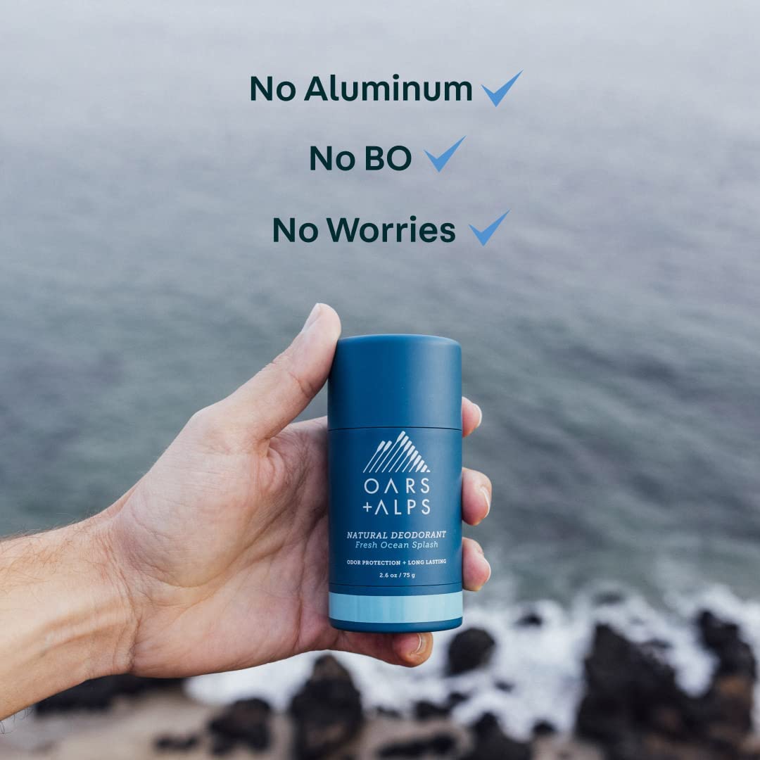 Oars + Alps Aluminum Free Deodorant for Men and Women, Dermatologist Tested and Made with Clean Ingredients, Travel Size, Fresh Ocean Splash, 3 Pack, 2.6 Oz Each