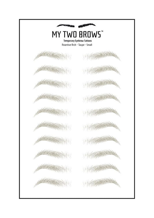 (10 pairs) Taupe Temporary Eyebrow Tattoo - Small Size - Waterproof & Smudgeproof - Assertive Arch Style Eyebrow Stickers - Sheet Lasts up to 30 Days - Won't Work on Existing Brows
