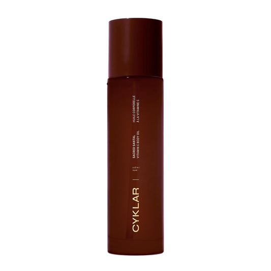 Vitamin C Body Oil for Women and Men. Moisturizing Sacred Santal Scented Body Serum for Glowing Skin. Nourishing, Hydrating After-Shower and Bath Skin Care Moisturizer, 4.2 Fl Oz