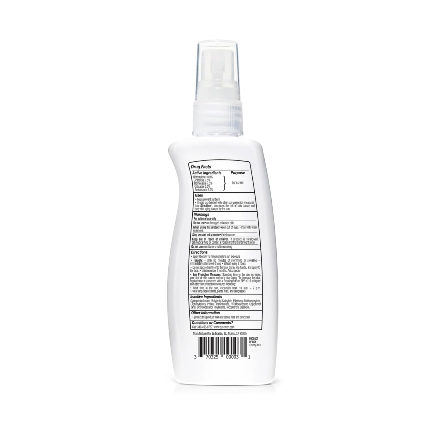 BU SPF 50 Kids Sunscreen Spray for Face and Body, Non Aerosol Spray, Fragrance Free, Clear, Non Greasy, Water Resistant, Fragrance Free 3.3 oz
