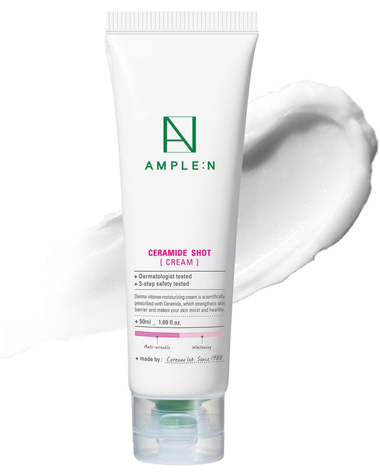 CORÉANA AMPLE:N Ceramide Shot Cream - Hydrating Moisturizer Unscented for Dry and Sensitive Skin – Strengthening Skin Barrier – Skin Repair Cream for Rough Skin,1.69 oz.