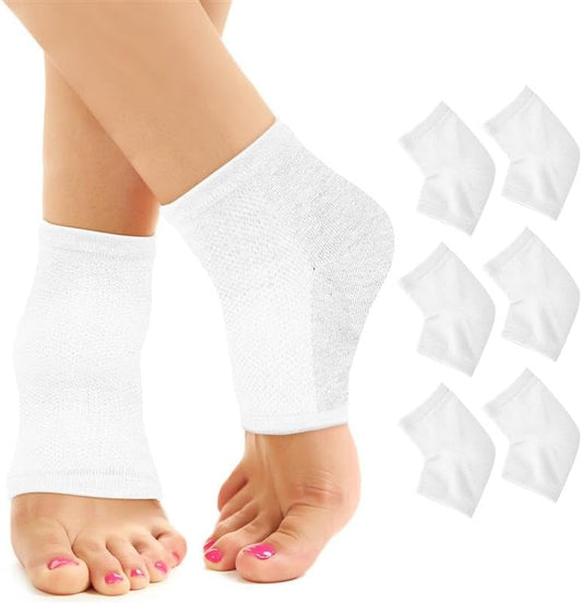 Moisturizing Socks for Mens Cracked Heels - Moisturizer Heel Sleeves to Smooth & Soften Rough Cracked Heels & Dry Feet. Large Aloe Moisturizing Heel Socks (White - 3 Pairs, Fits Most)