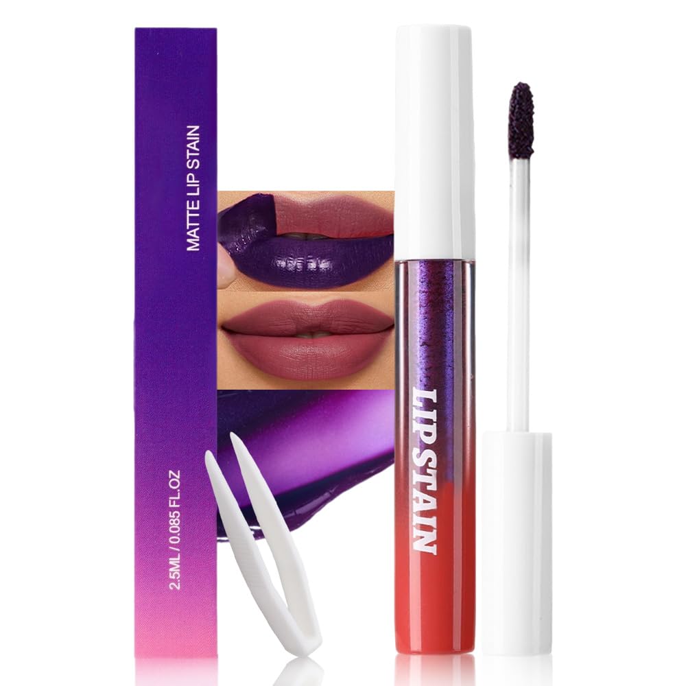 evpct Maroon Red Peel Off Lip Stain Tints with Tweezer, Matte Liquid Lipstick Lip Stain Long Lasting Waterproof for Women, Non-stick Cup Lipstick Peel Off High Pigmented Smudge-proof Easy to Apply, 01