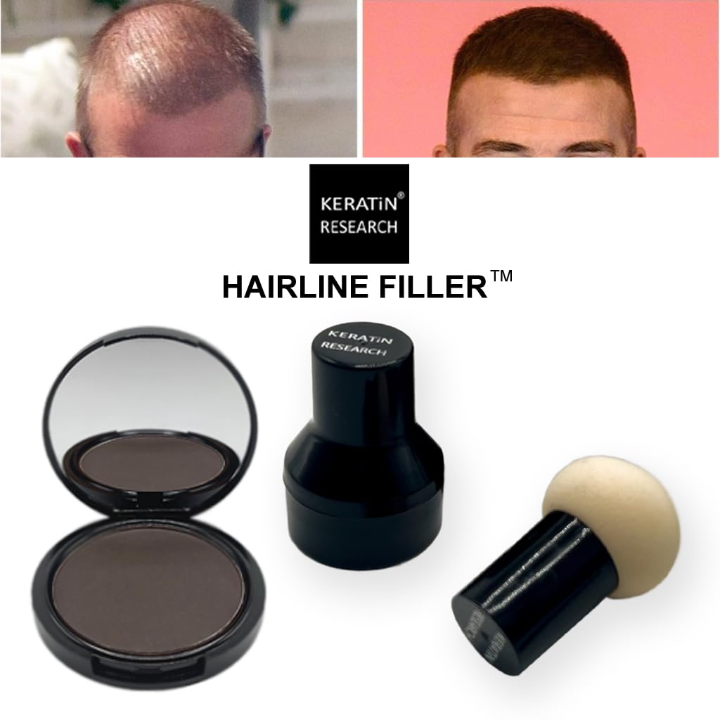 KERATIN RESEARCH Hairline Filler Unisex Mineral Powder Root Touch-Up Hair loss Concealer Scalp & Beard Bald Patch Coverage Fibers for Thinning Hair Waterproof Organic Natural look (MEDIUM BROWN, XL)